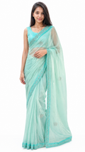 Sea Green Tissue Saree with Designer Stone Border