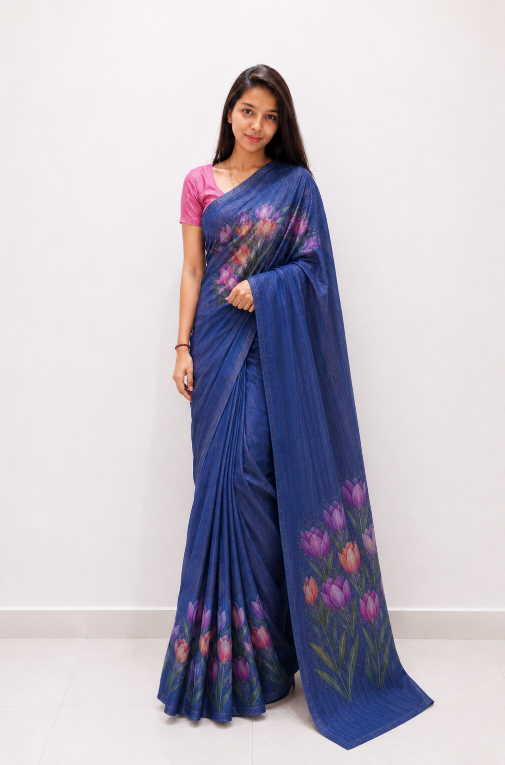 Midnight Bloom Floral Printed Saree