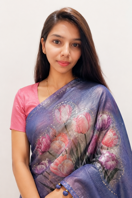 Midnight Bloom Floral Printed Saree
